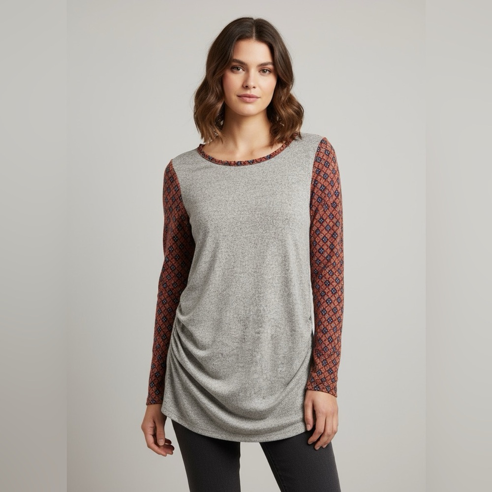🌟3 for $30🌟 | NWT | Le Lis | Statement Sleeve Knit Top | Ruched | Gray  | XL 🕦